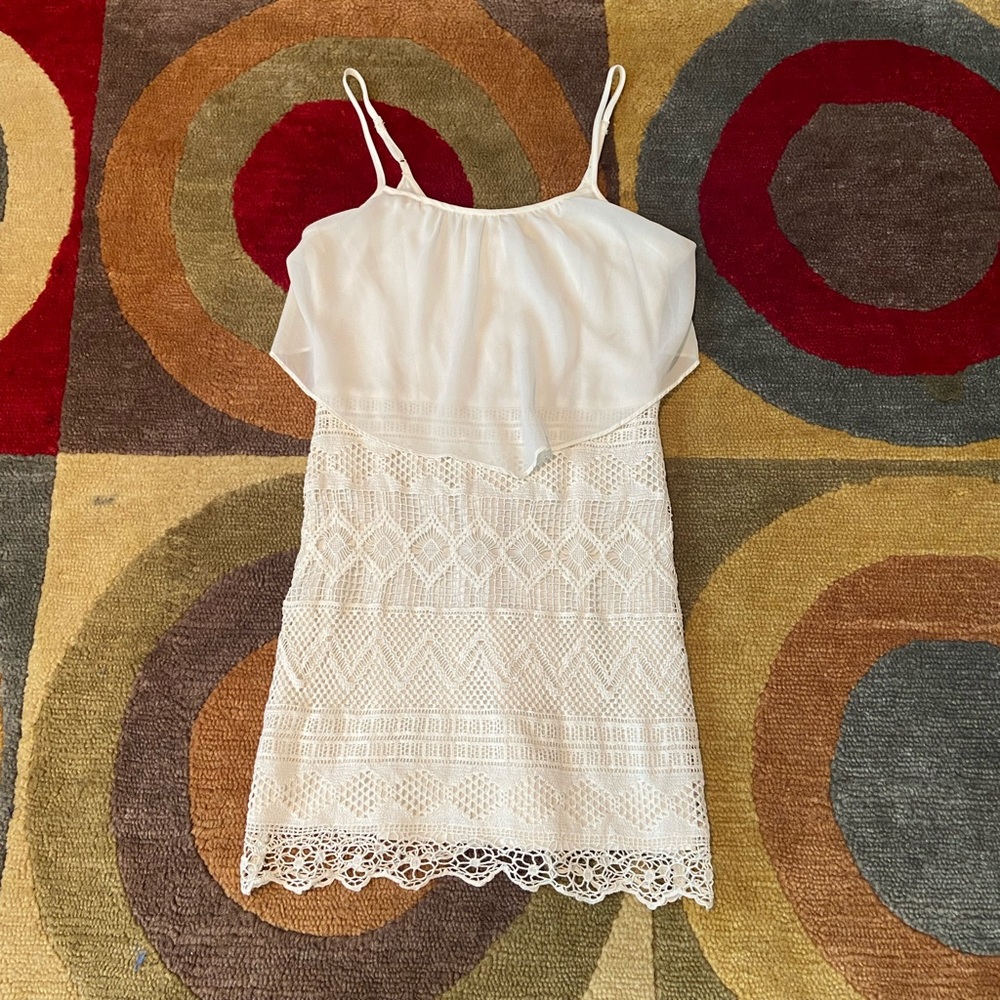 American Eagle Vintage Off White Bohemian Crochet Design Sundress Dress Size 4